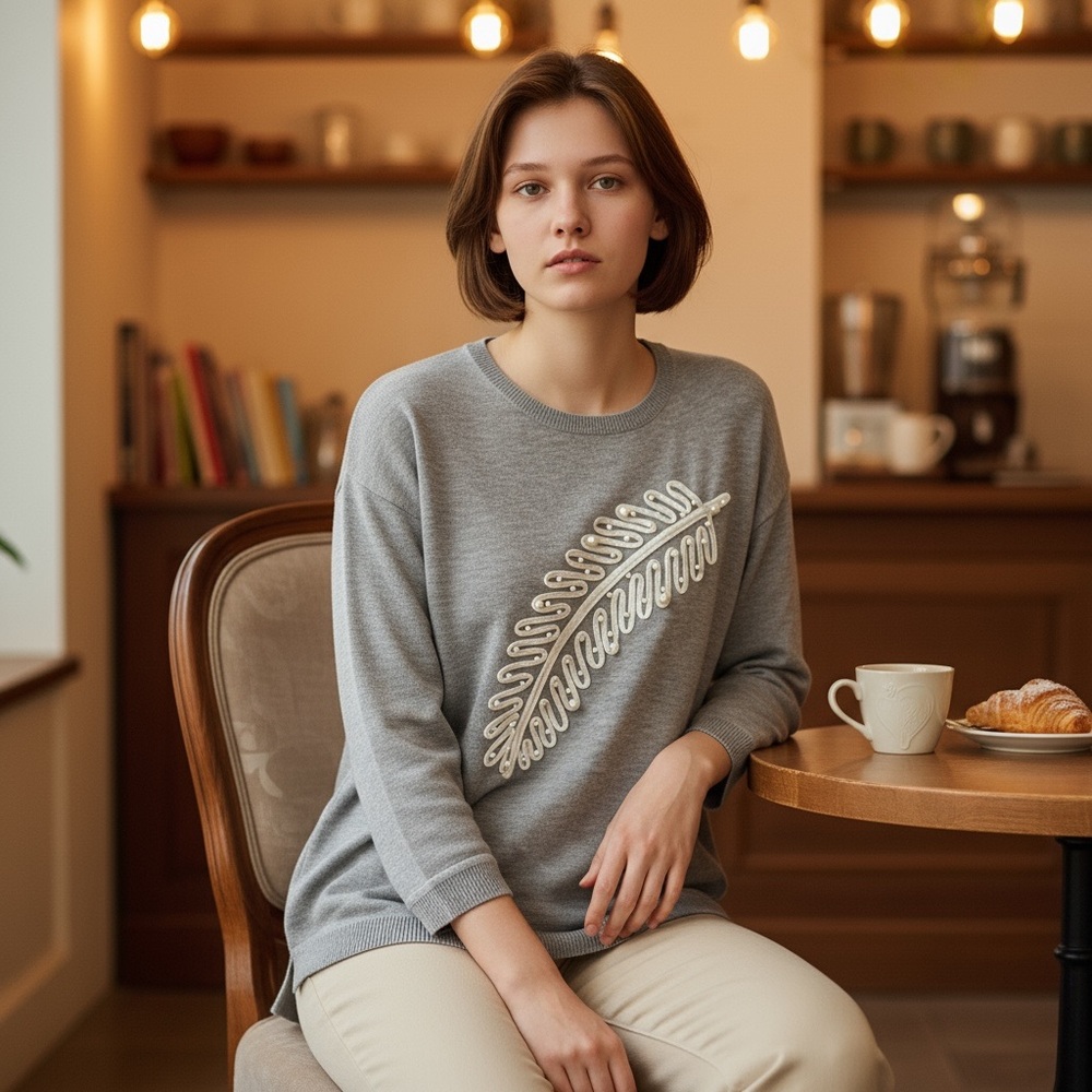 Lauren Michelle Gray Sweater with Pearl Embellishment